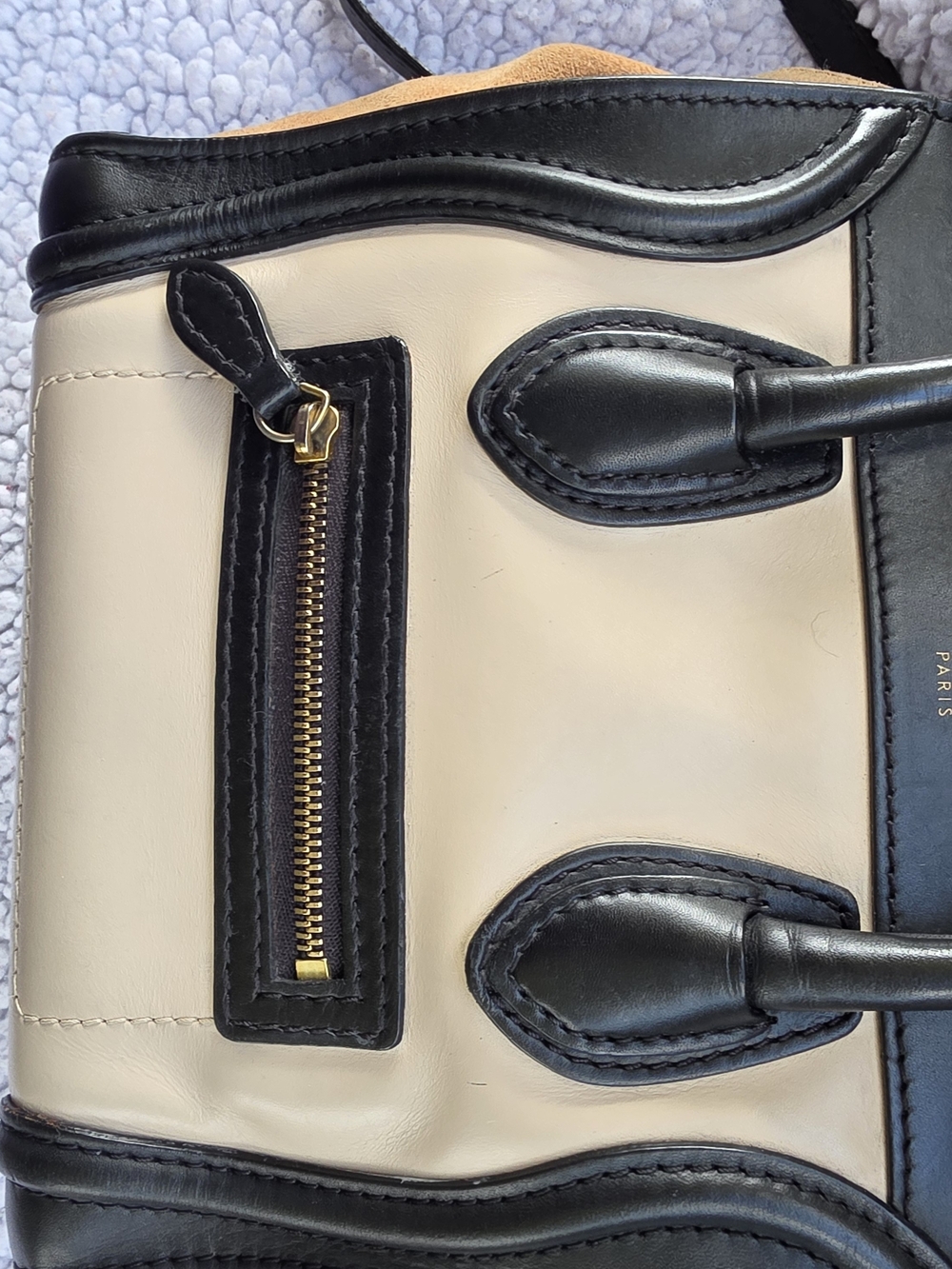 Celine Black and Cream Mini Luggage Bag with Tan Sides - Picture 6 of 16